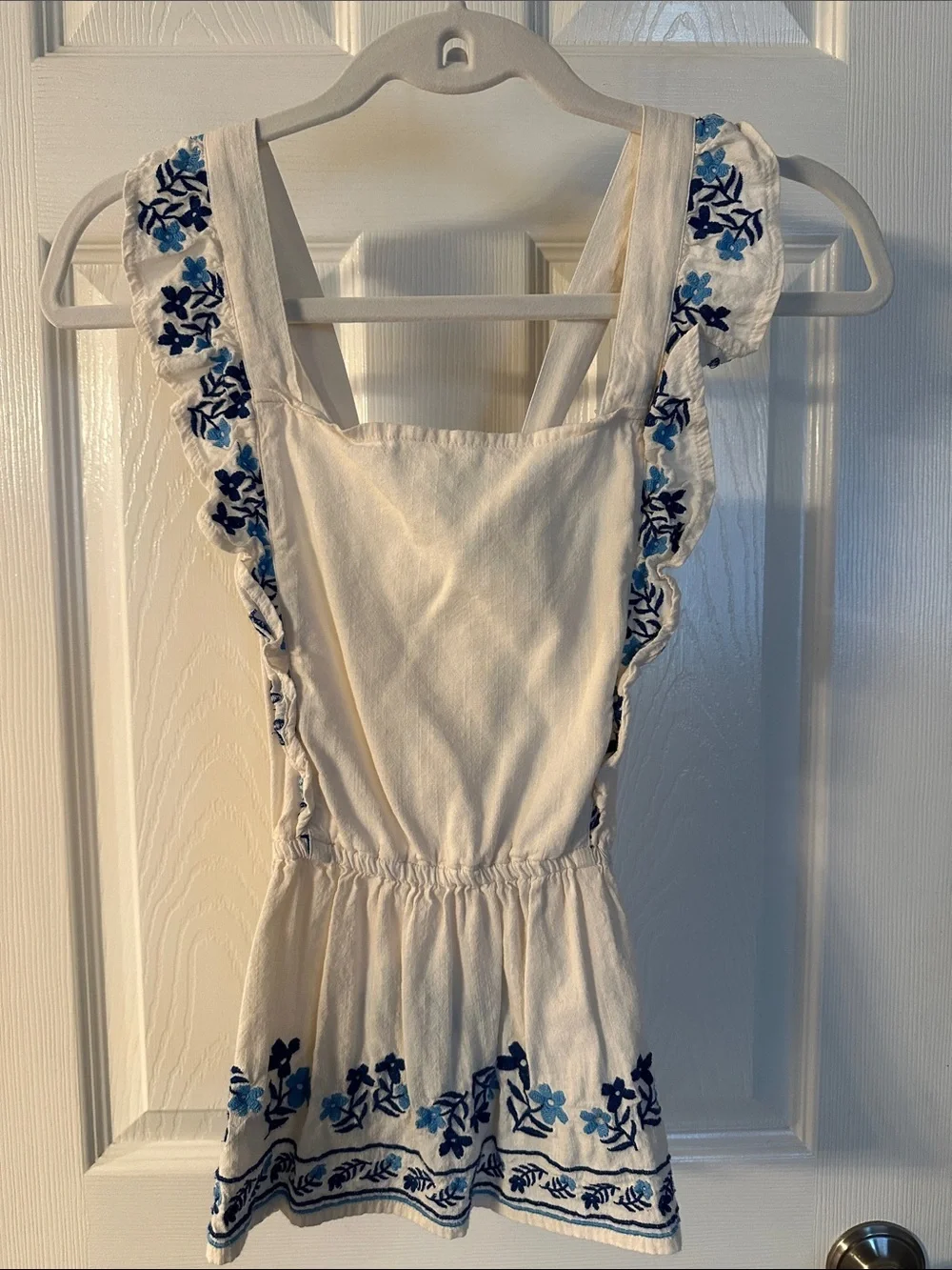Old Navy White Girls' Sleeveless Top with Blue Floral Embroidery